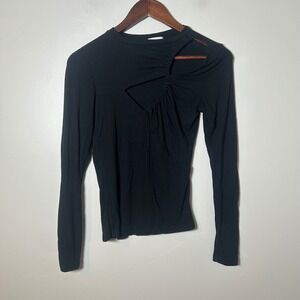 LNA Black Ribbed Ruched Cutout Long Sleeve Top Womens Size Small
